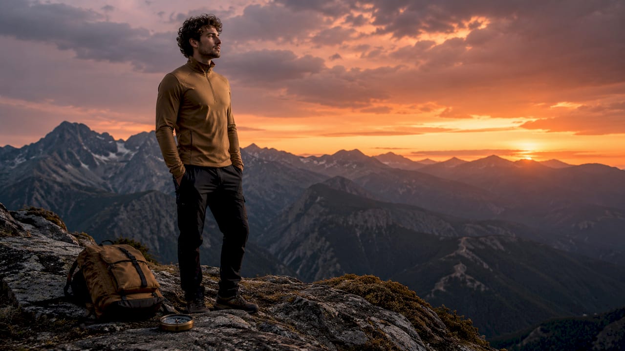 Man wearing breathable mid-layer activewear outdoors