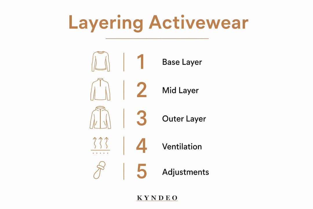 Infographic showing five steps of layering activewear