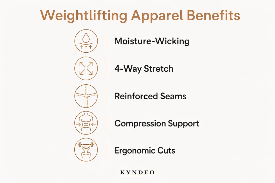 Infographic showing key features of weightlifting apparel