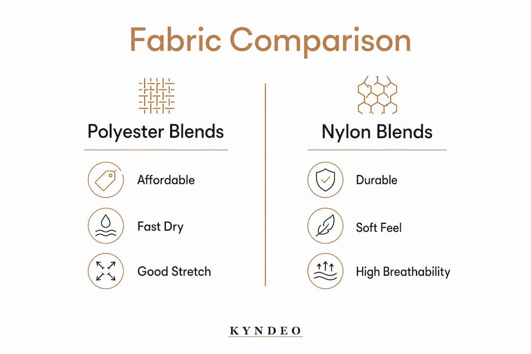 Infographic comparing polyester and nylon blends