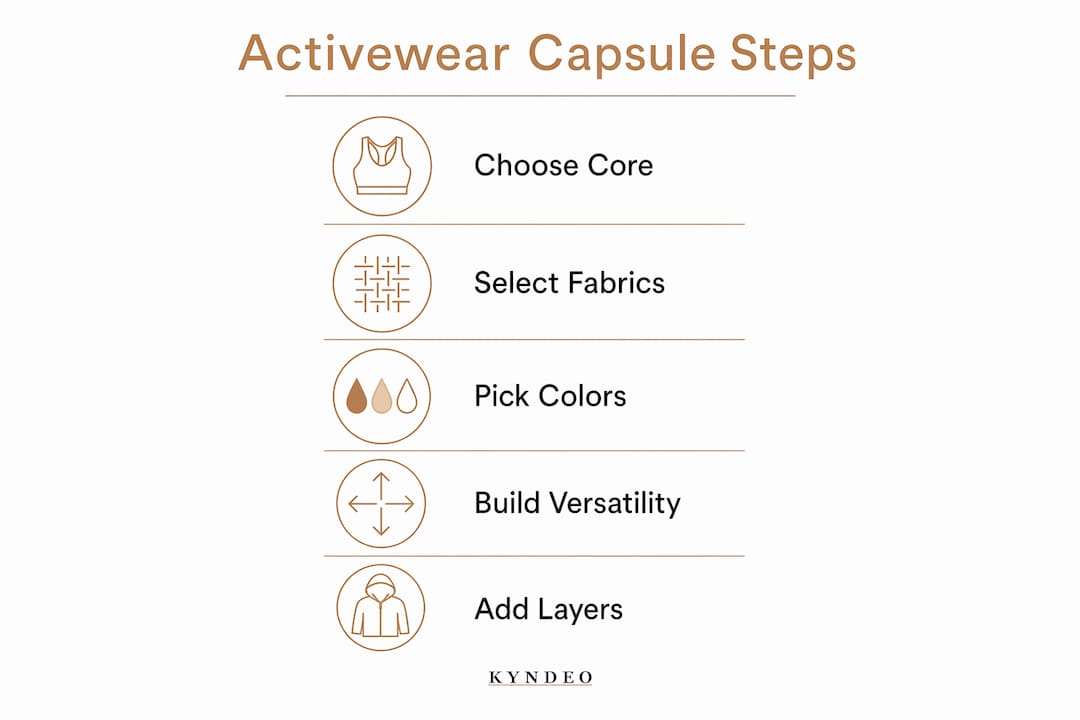 Infographic outlining activewear capsule wardrobe steps