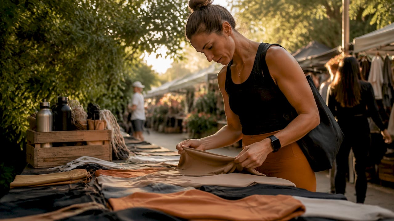 Person checking lifting apparel fabric labels