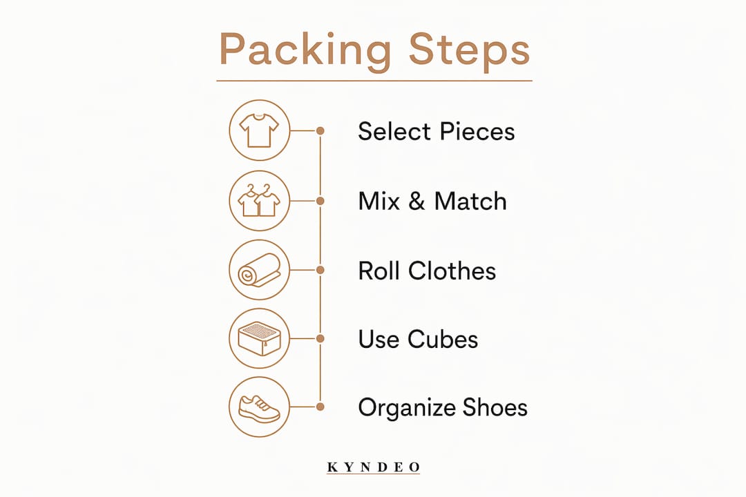 Infographic illustrating packing steps for activewear