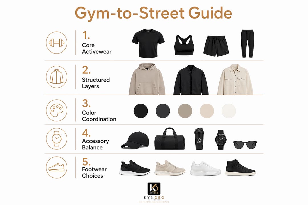 Infographic illustrating key steps for gym-to-street style
