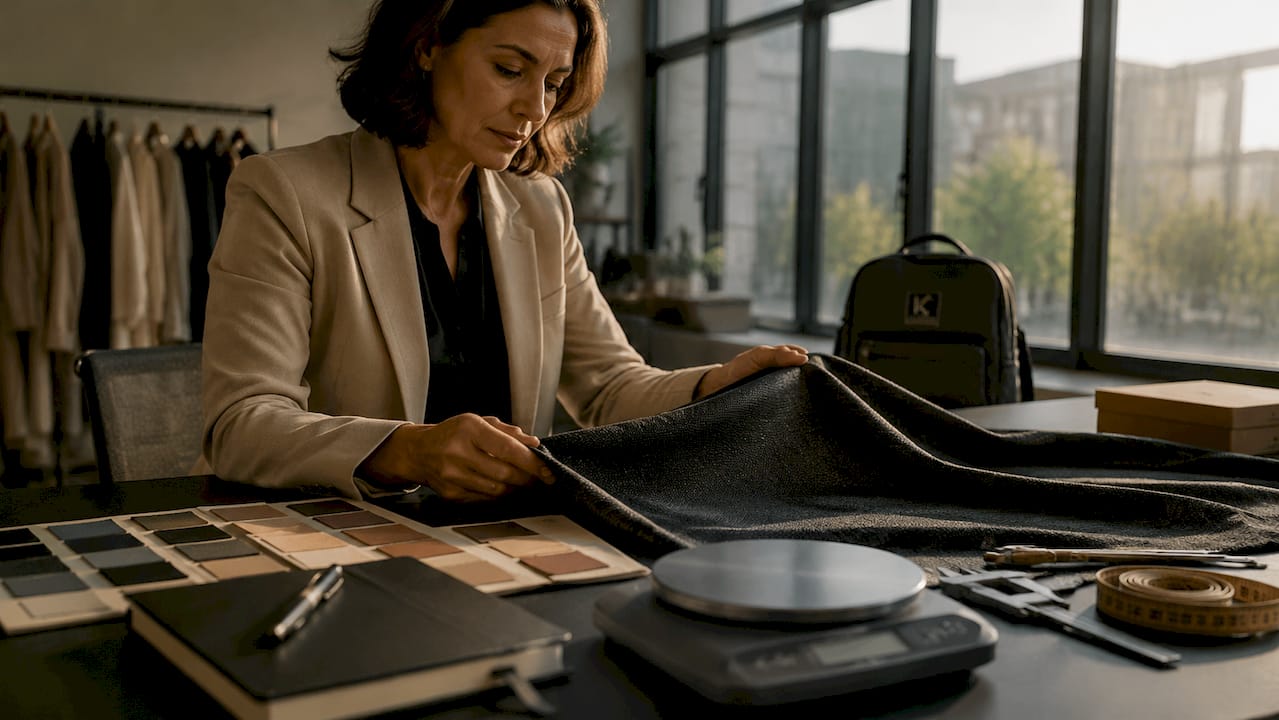Textile engineer examining durable fabric sample
