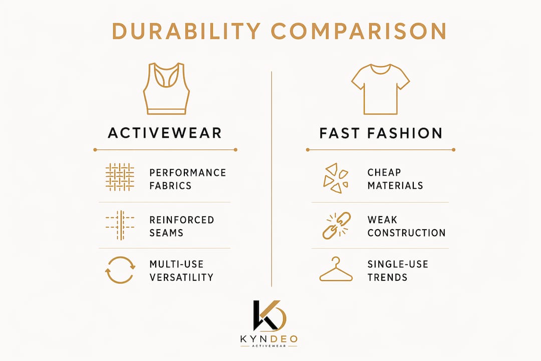 Infographic comparing durability of activewear and fast fashion