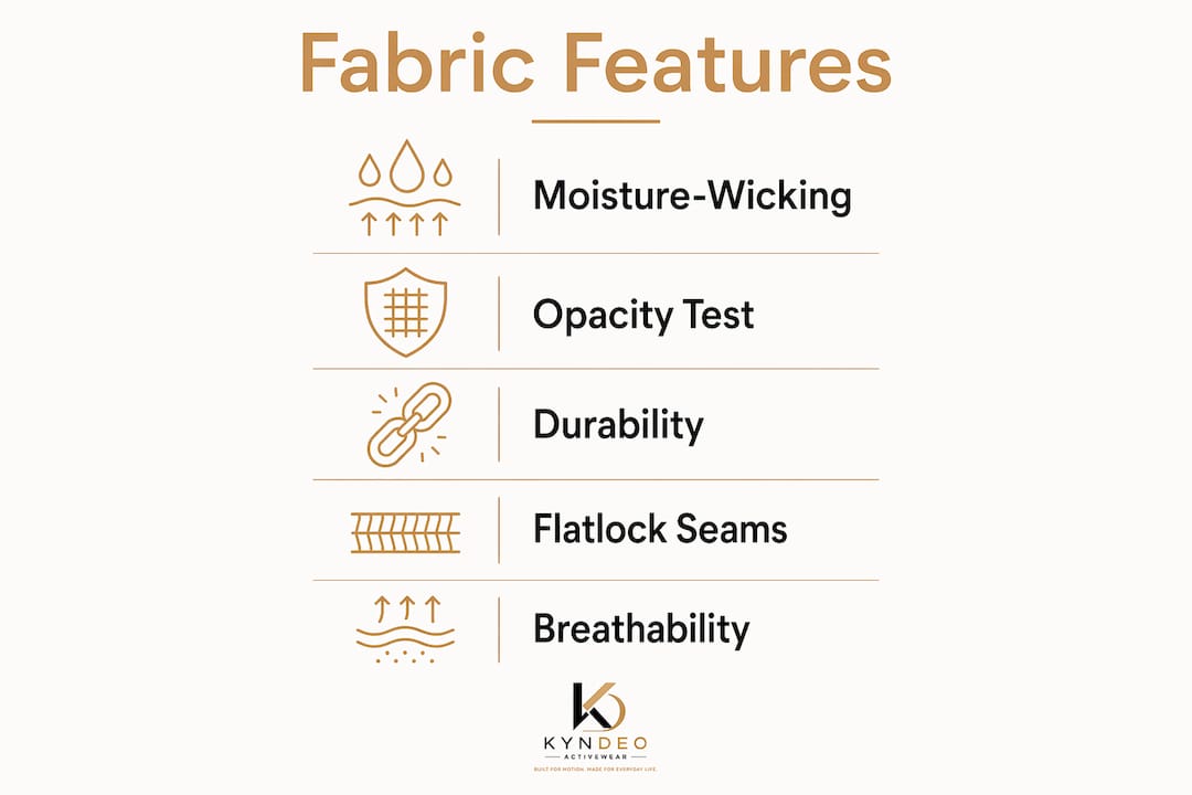 Infographic illustrating key fabric features for gym clothing