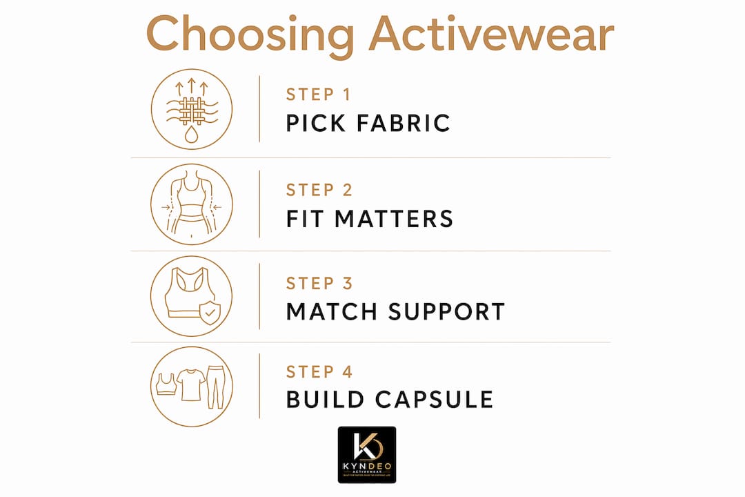 Infographic with four steps to choose activewear