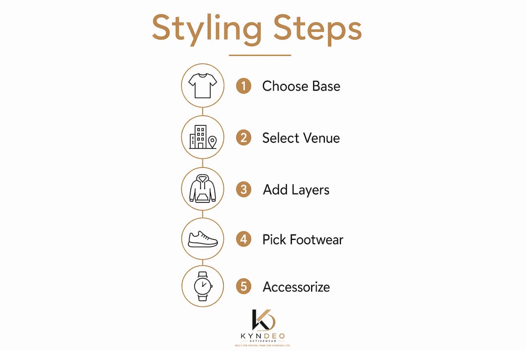 Infographic showing step-by-step activewear styling tips