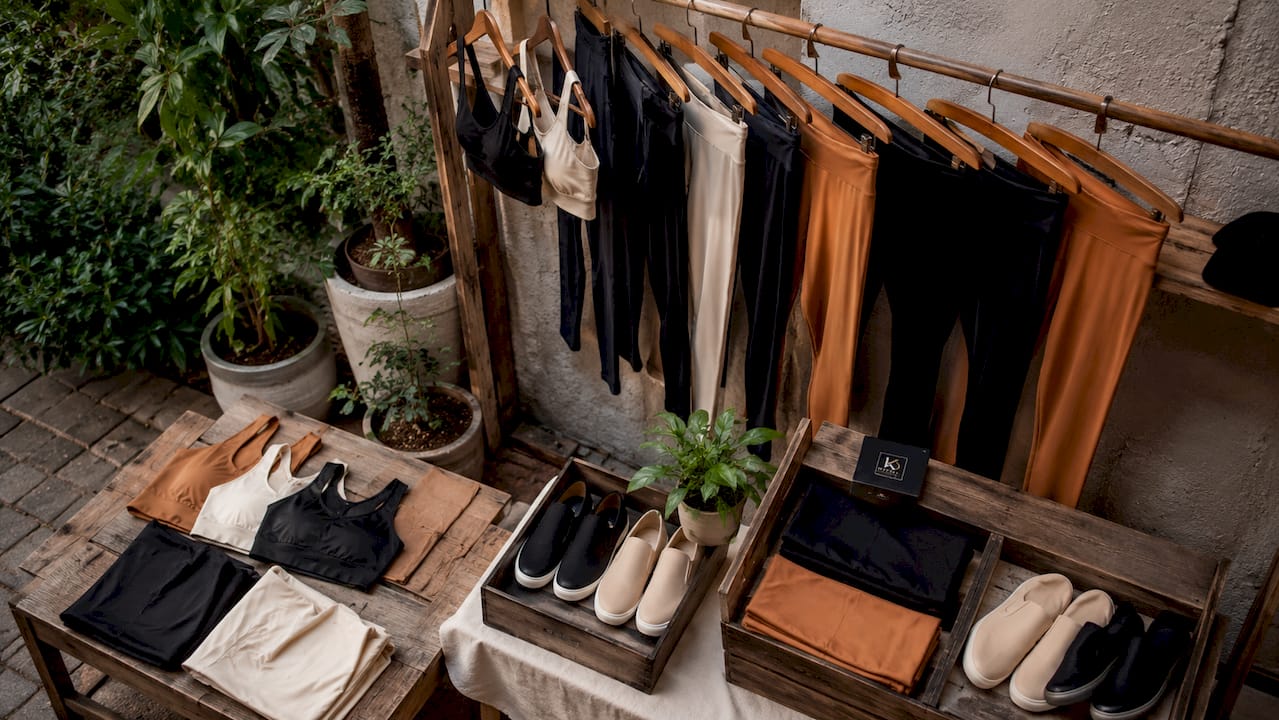 Store display of folded lifestyle sportswear apparel and accessories