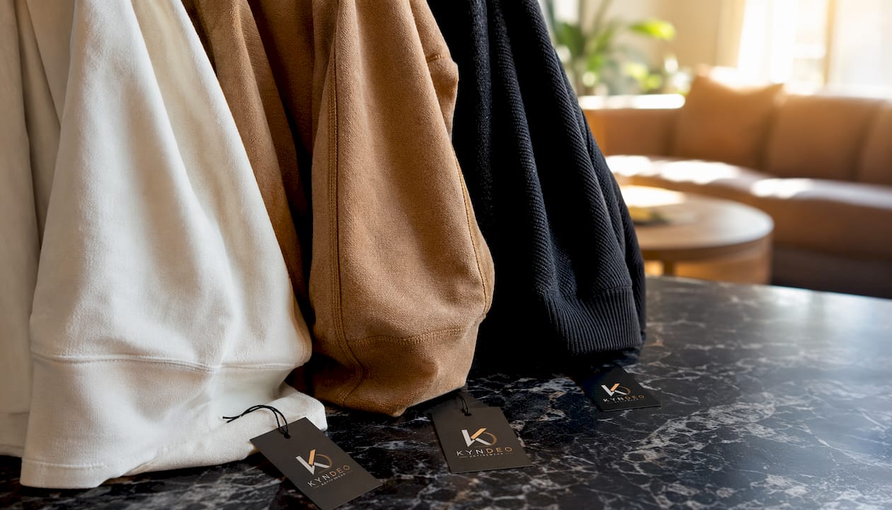 Close-up of oversized hoodie fabric samples and textures