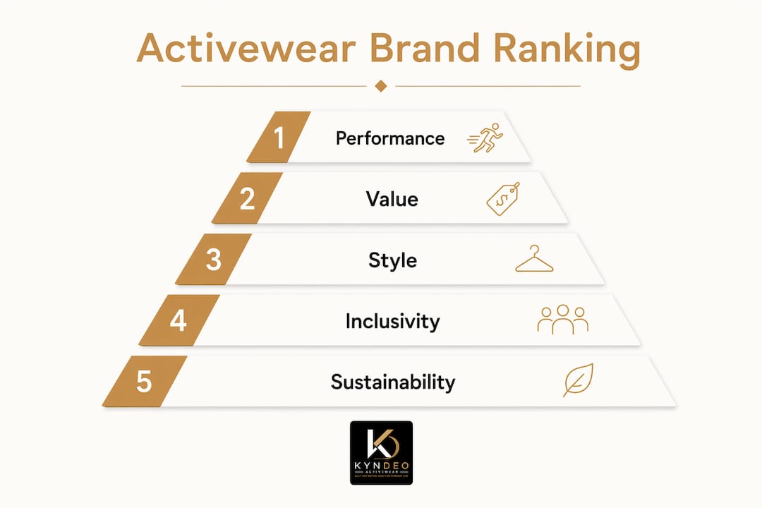 Infographic showing activewear brand ranking by key attributes