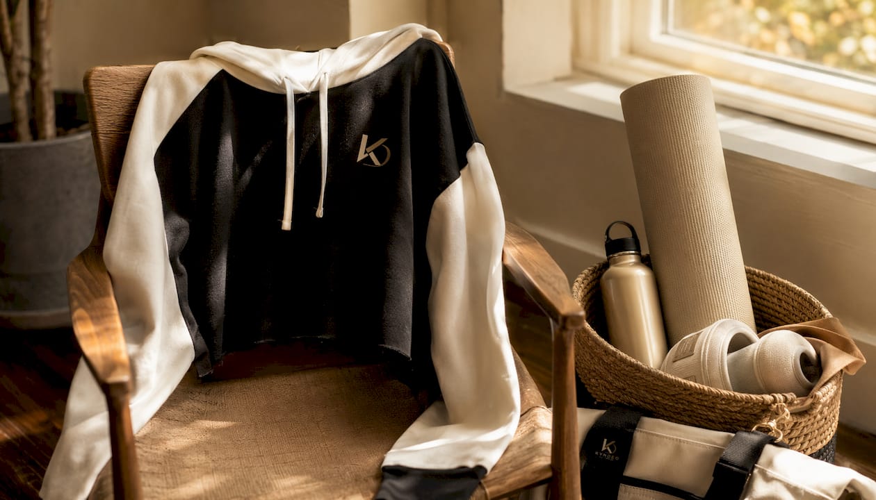 Folded Kyndeoactivewear cut off hoodie in studio