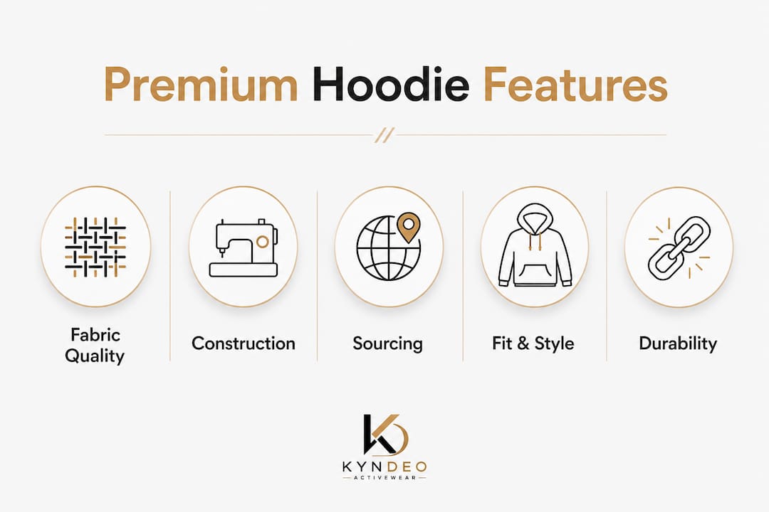 Infographic showing key premium hoodie features in ranked hierarchy