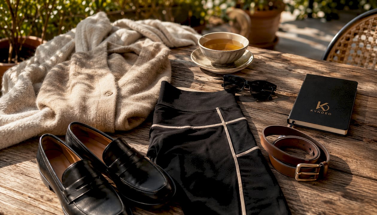 Tonal dressing outfit with leggings and coat
