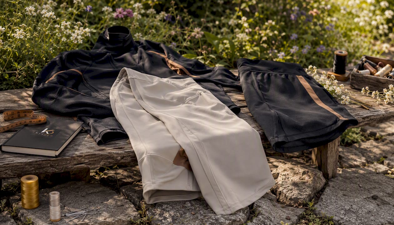 Detailed close-up of garment seams and gussets