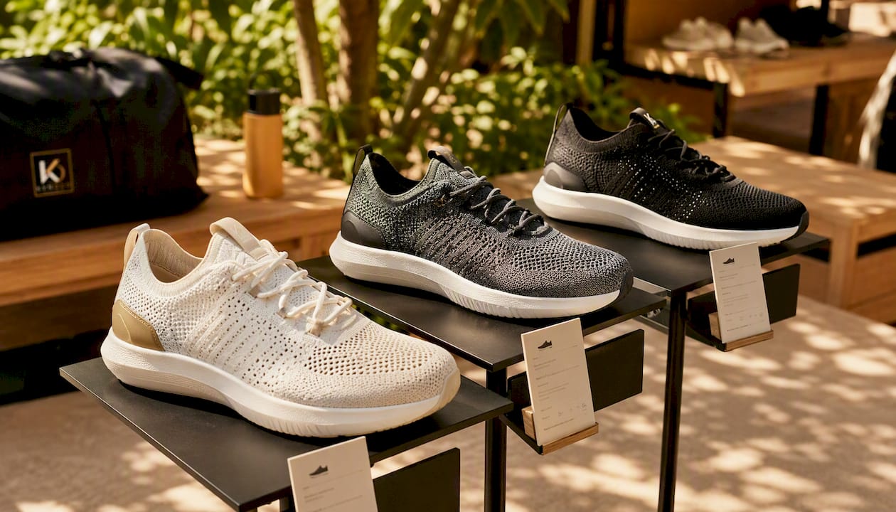 Display of lightweight cardio shoes on shelf