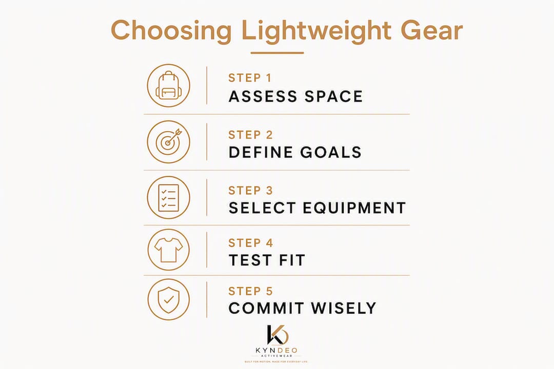 Infographic showing steps to choose lightweight cardio gear