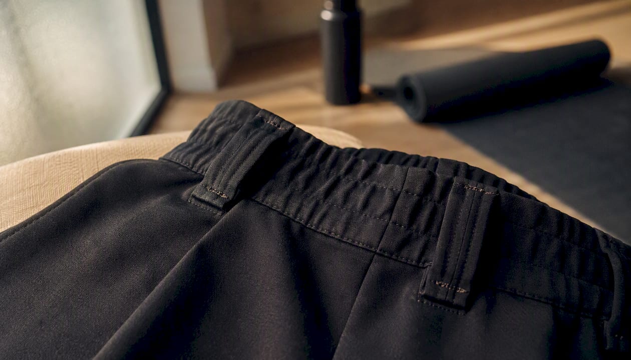 Close-up of reinforced bartack stitching on belt loop