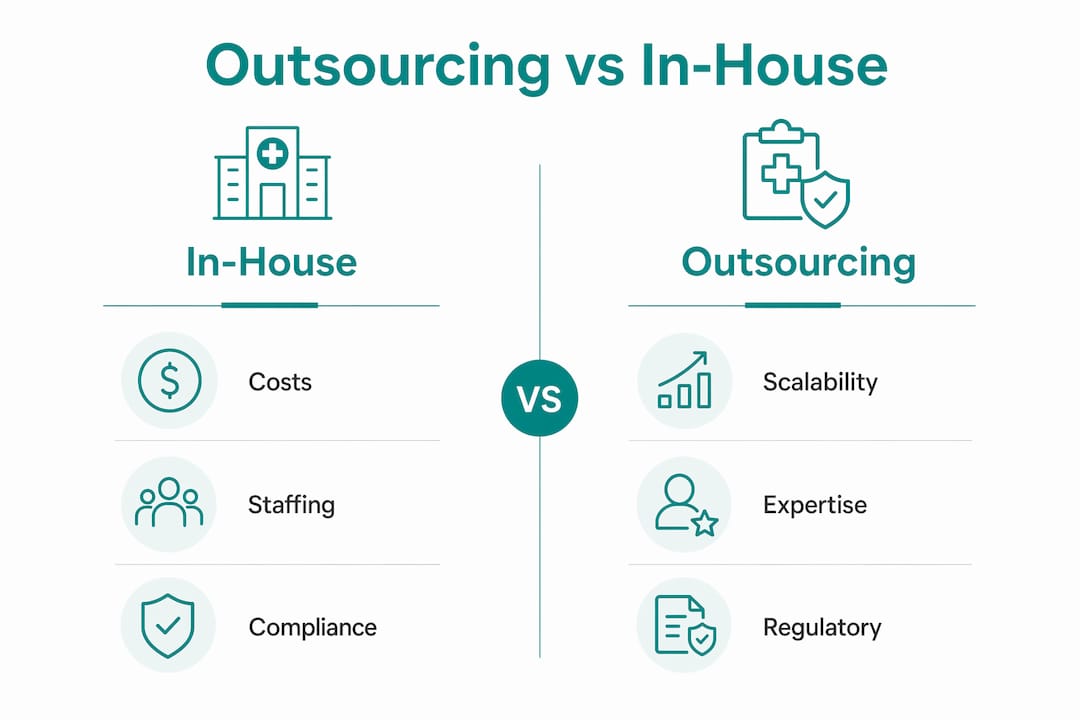Infographic comparing in-house and outsourced specimen transport benefits