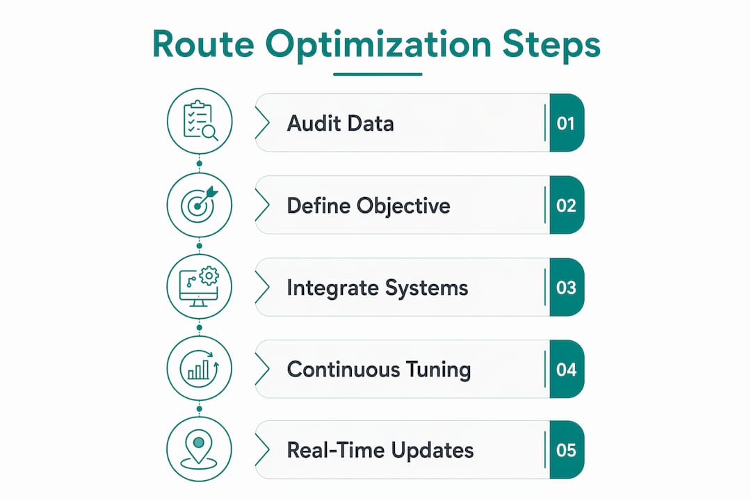 Infographic showing step-by-step route optimization process