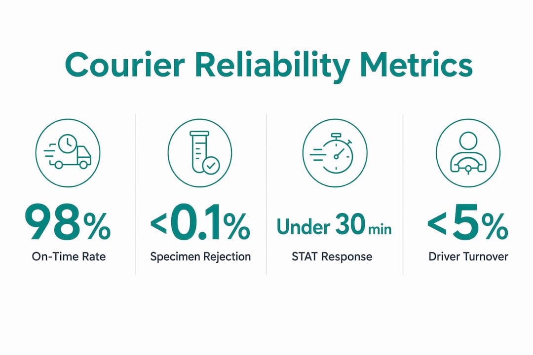 Infographic showing key medical courier reliability metrics