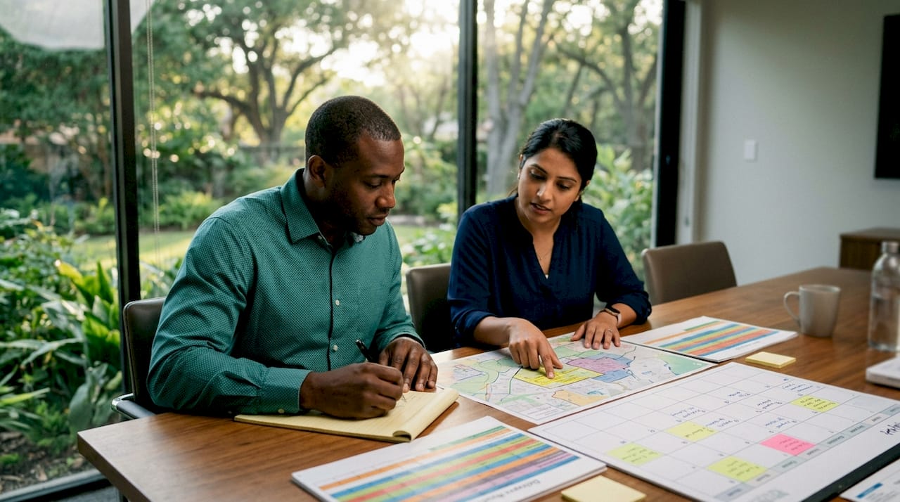 Two coordinators planning medical courier routes
