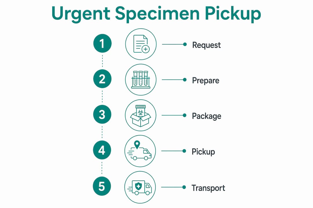 Infographic outlining five steps of urgent specimen pickup