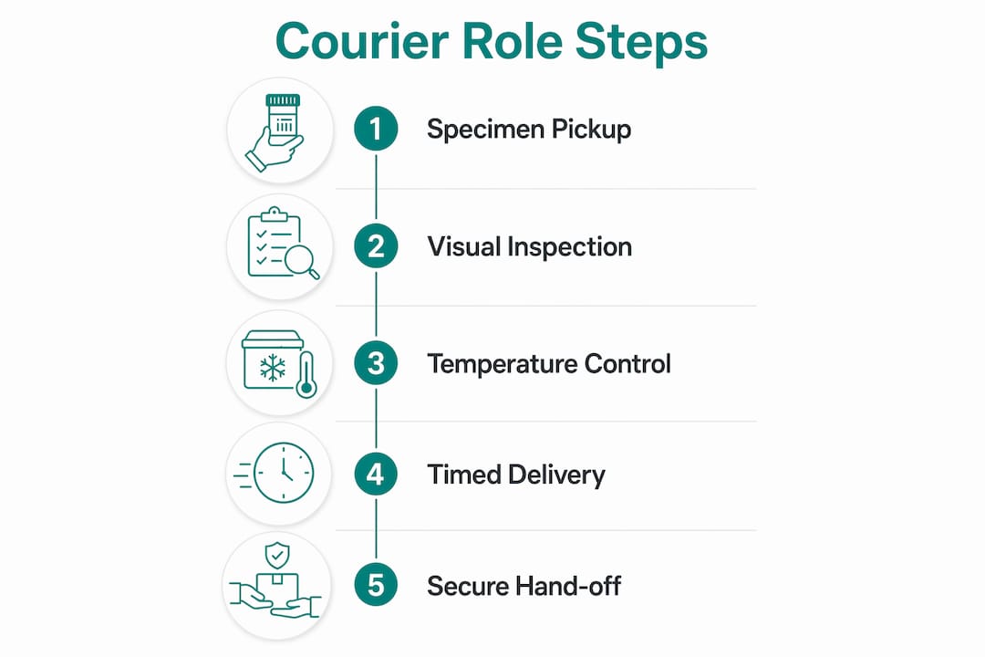 Infographic illustrating courier role steps in home health labs