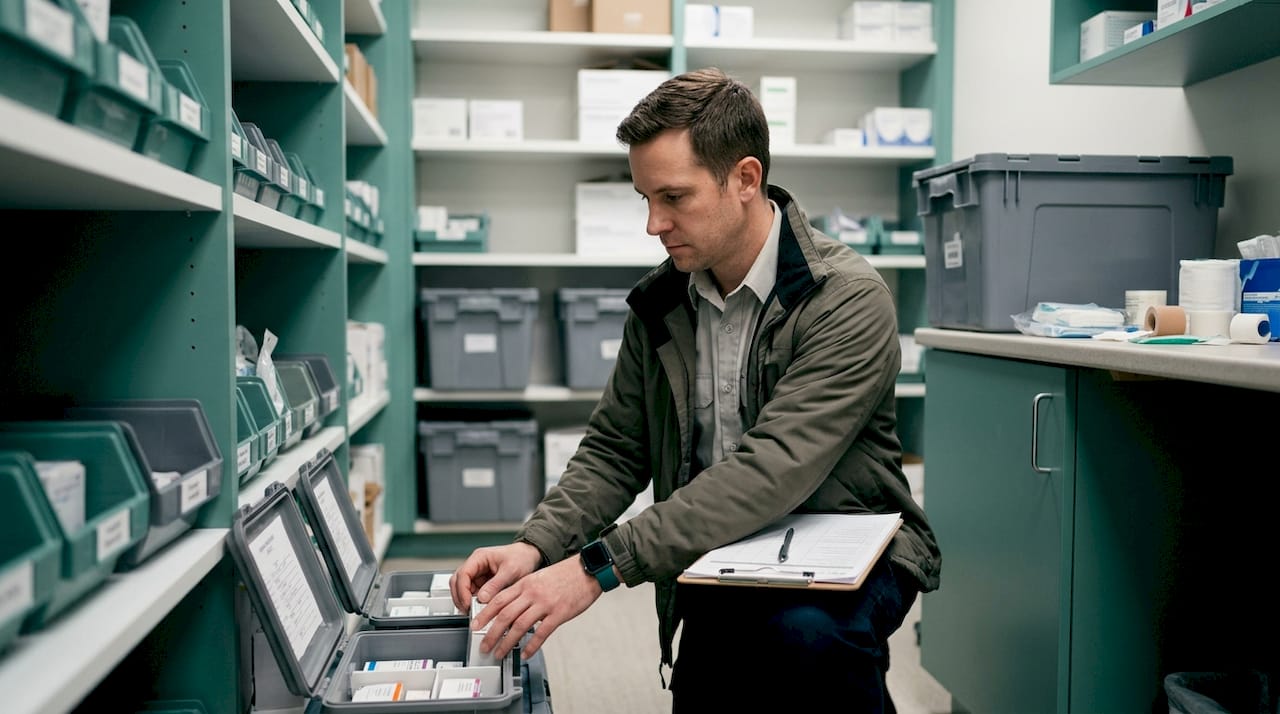 Courier supervisor using tablet for clinic workflow automation