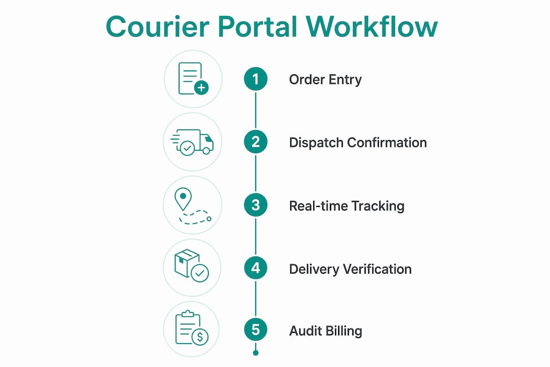 Infographic illustrating clinic courier portal workflow steps