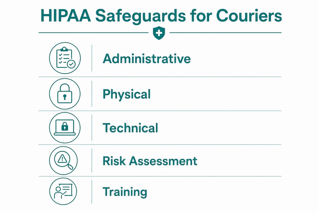 Infographic showing HIPAA safeguards for medical couriers