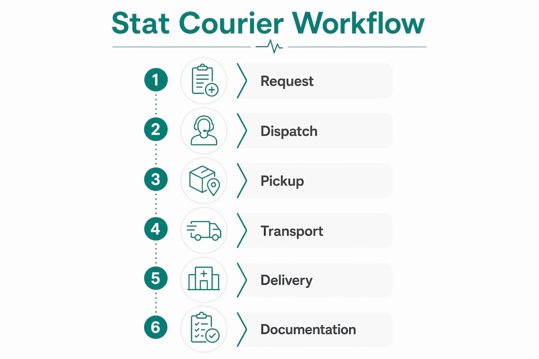 Infographic illustrating stat courier delivery workflow steps