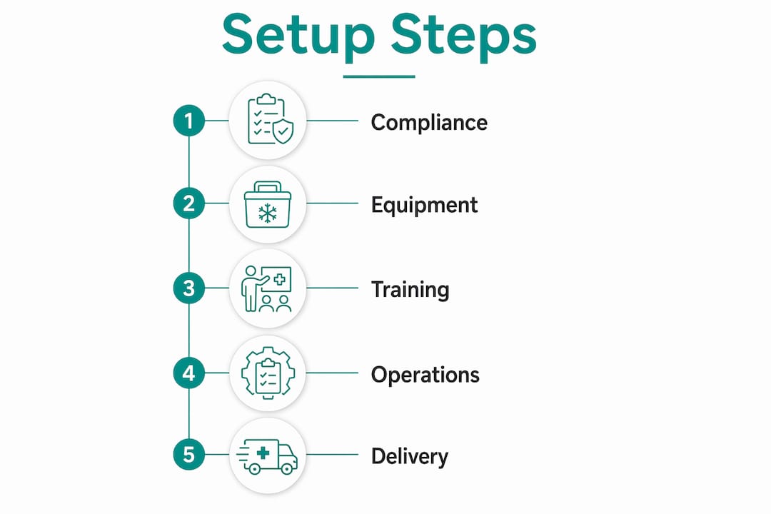 Infographic displaying setup steps for stat specimen courier service