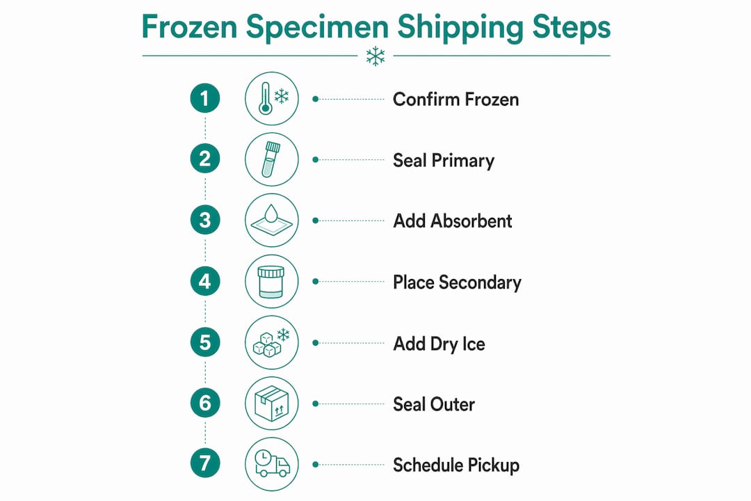 Infographic showing stepwise frozen specimen shipping process