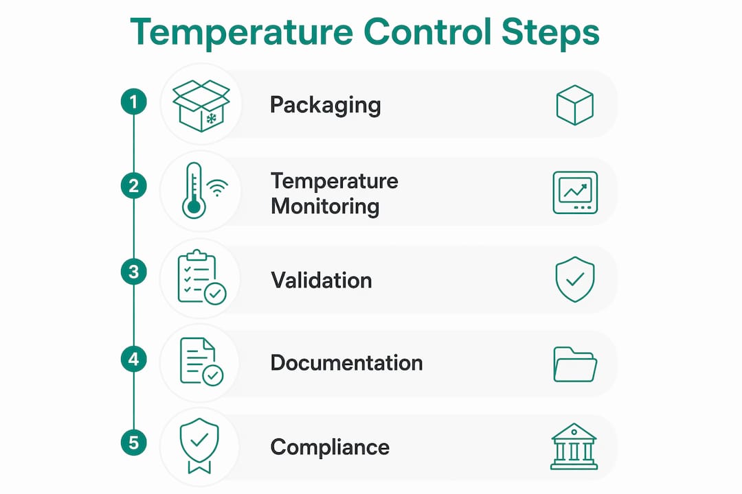 Infographic outlining temperature control steps in medical transport