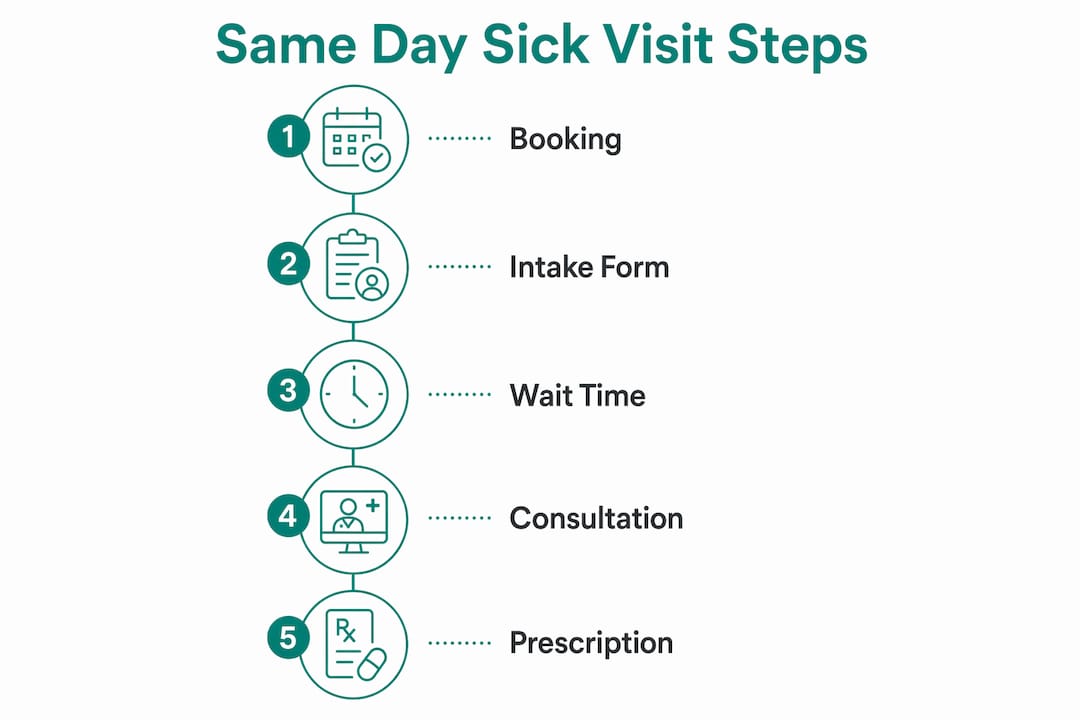 Infographic showing telehealth visit timeline steps