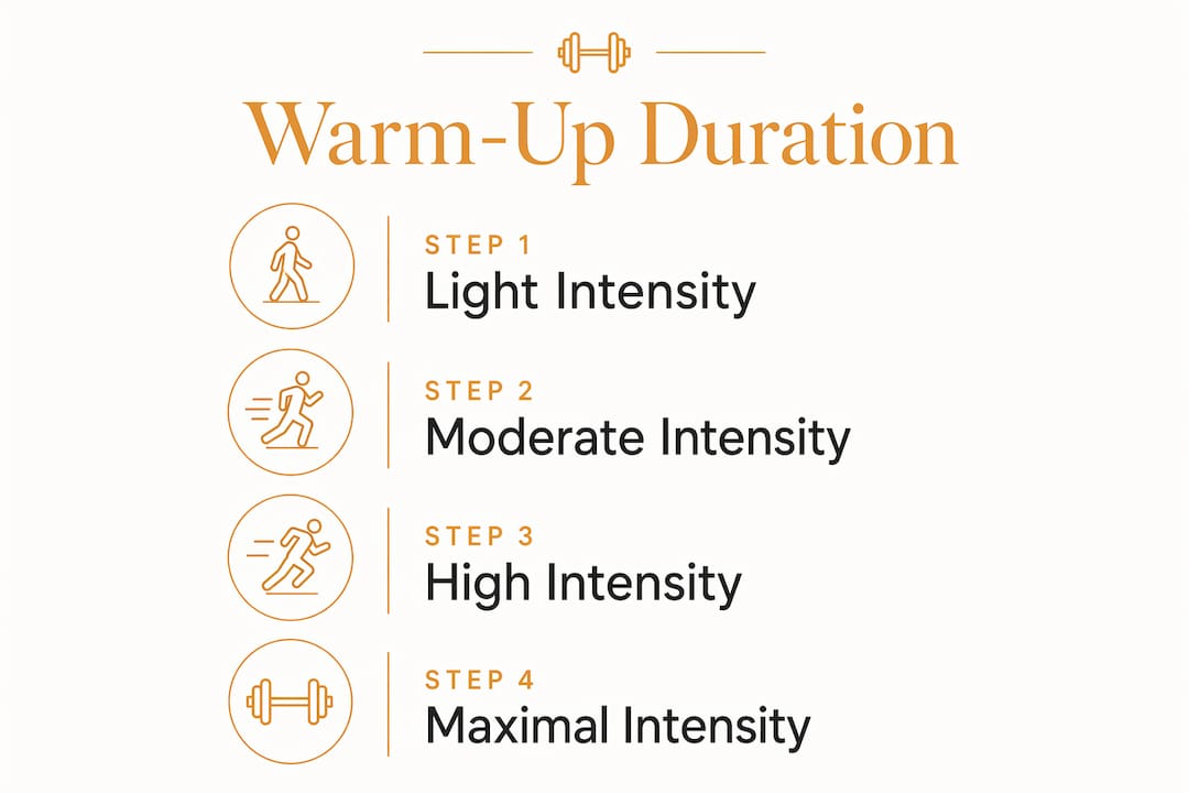 Infographic illustrating warm-up durations by intensity levels