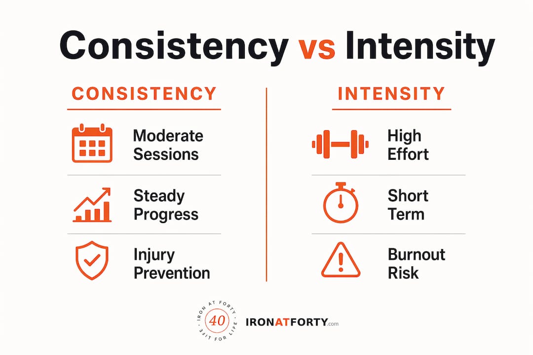 Infographic comparing training consistency and intensity benefits
