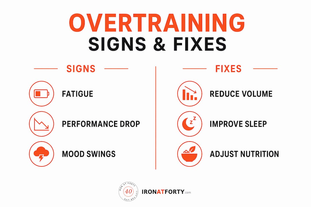 Infographic comparing overtraining signs and fixes