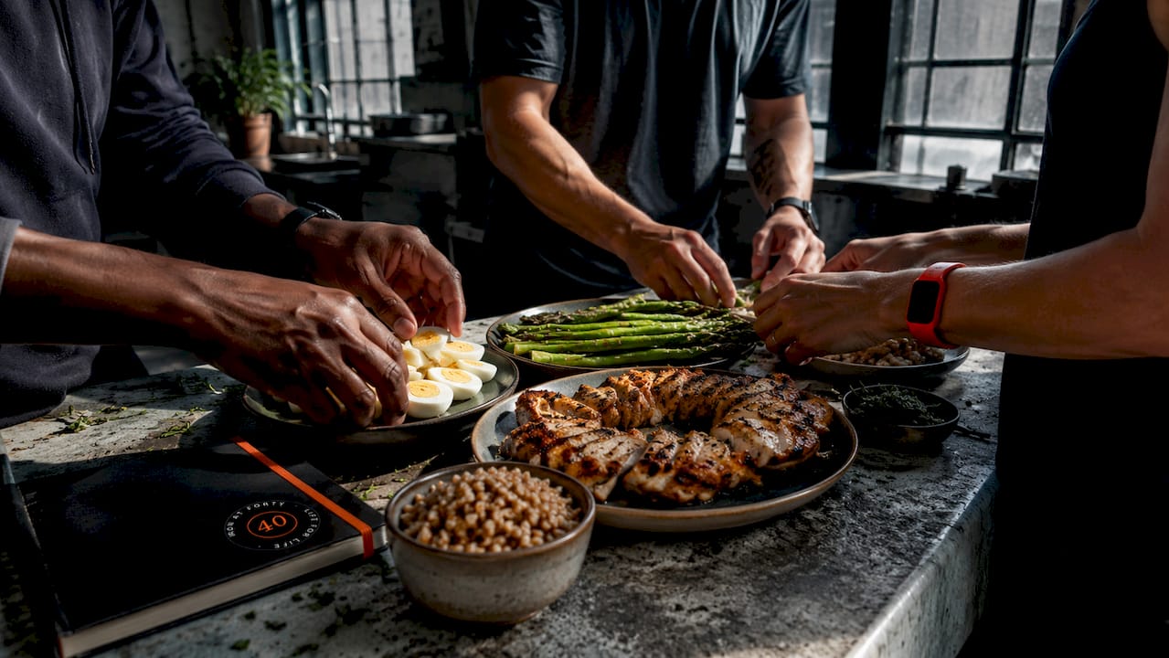 Hands preparing high-protein meal at kitchen counter