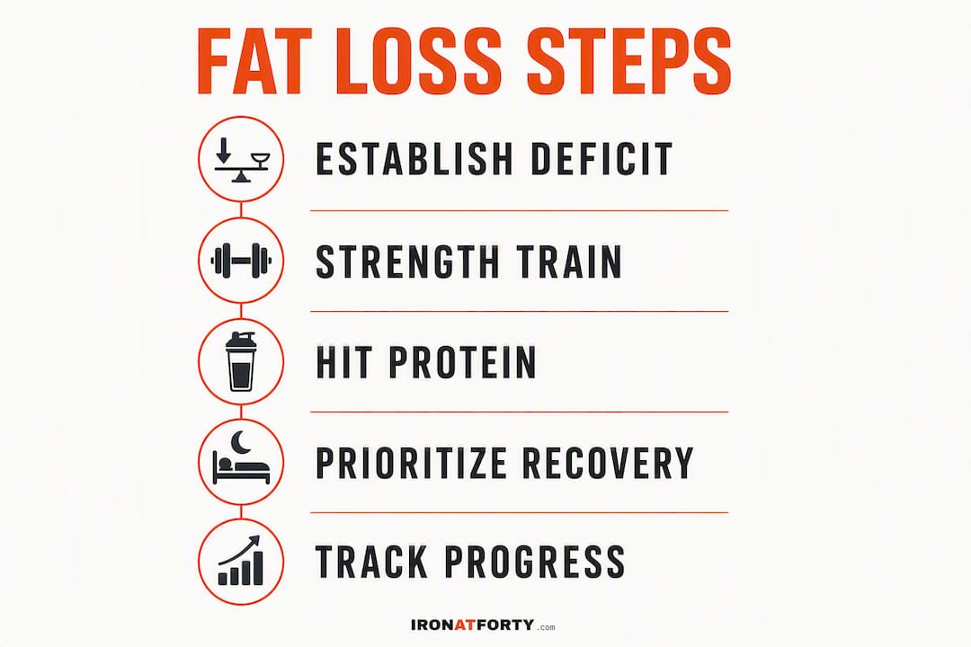Infographic outlining steps to lose fat and build muscle