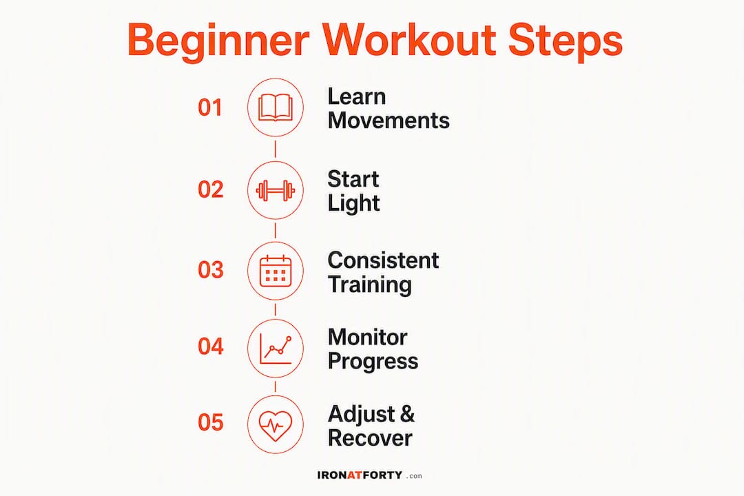 Infographic illustrating beginner workout plan steps