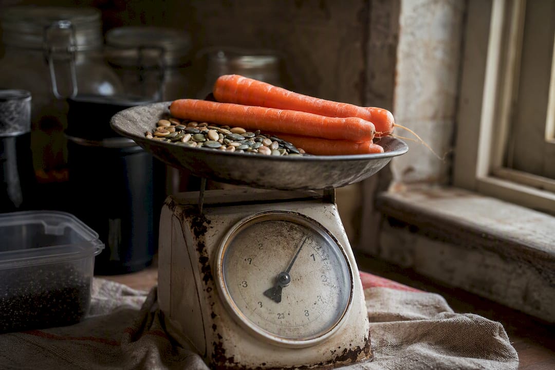 Analog kitchen scale weighing whole foods
