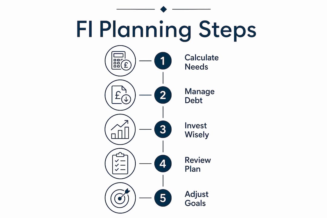 Infographic showing five steps of financial independence planning