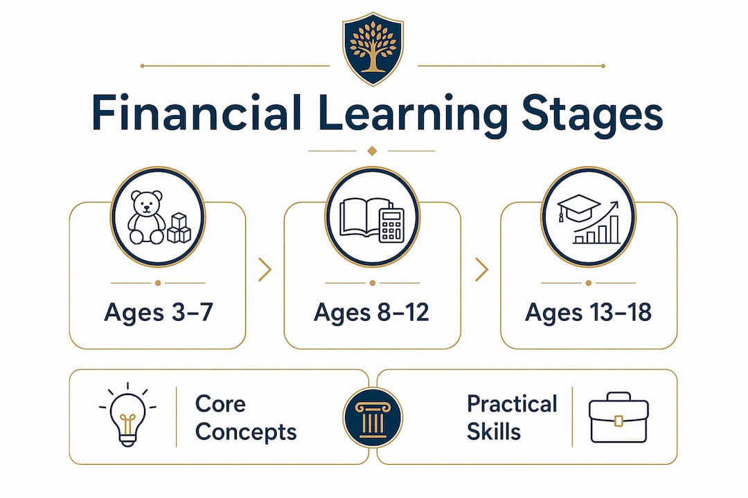 Infographic showing financial learning stages by age