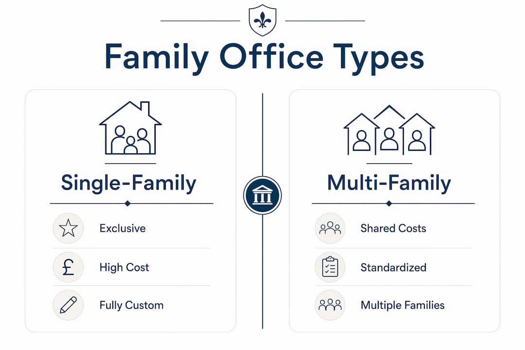 Infographic comparing single-family and multi-family offices