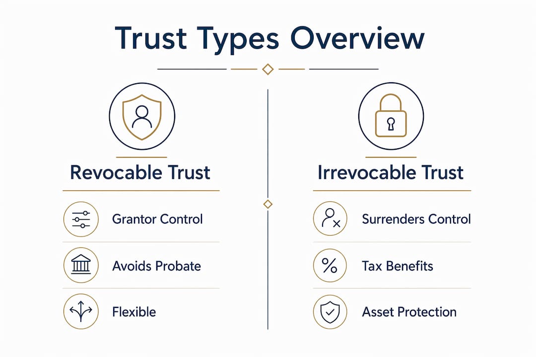 Infographic comparing revocable and irrevocable trusts