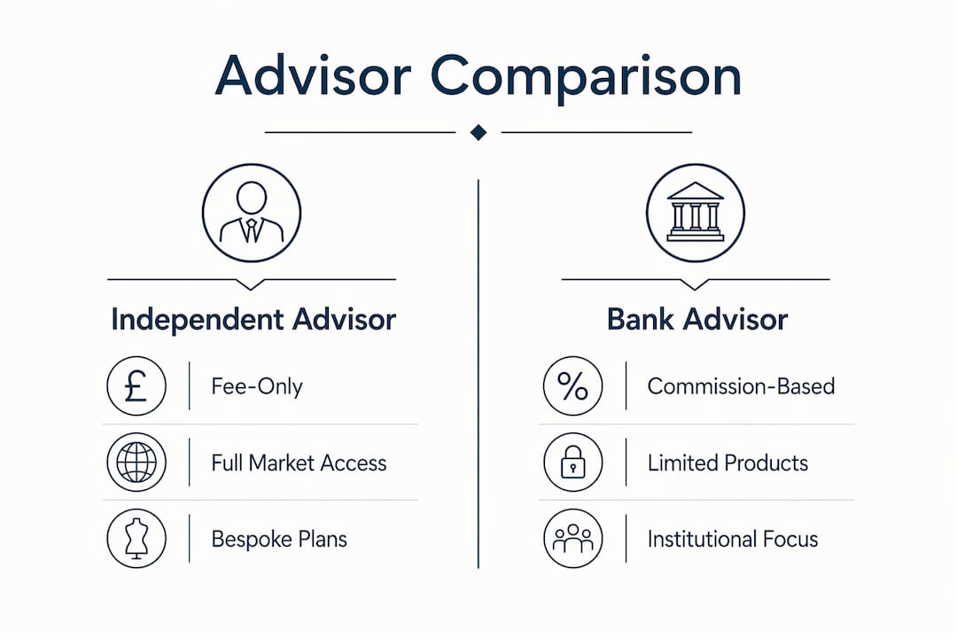 Infographic contrasting independent and bank financial advisors
