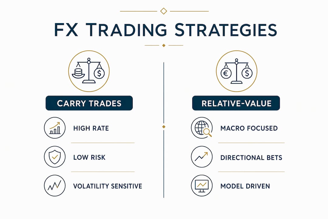 Infographic comparing FX carry trade and relative-value strategies